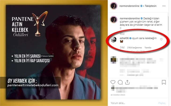 Ezhel'den Norm Ender'e: "Kelebeğim..."