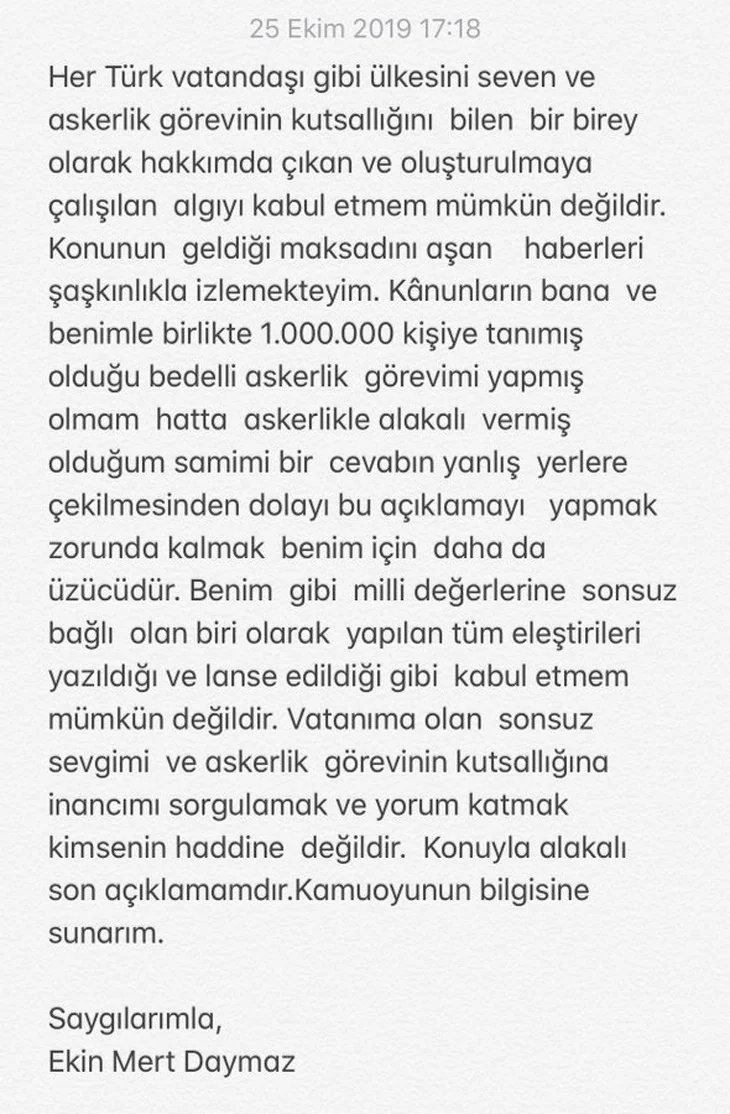 Ekin Mert Daymaz'dan sert açıklama: Kimsenin haddine değil!