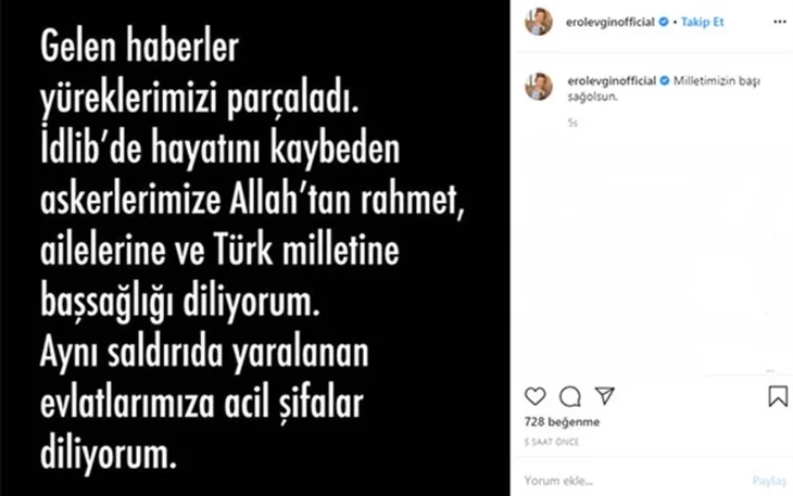 Türkiye şehitlerine ağlıyor! Ünlülerin İdlib paylaşımları