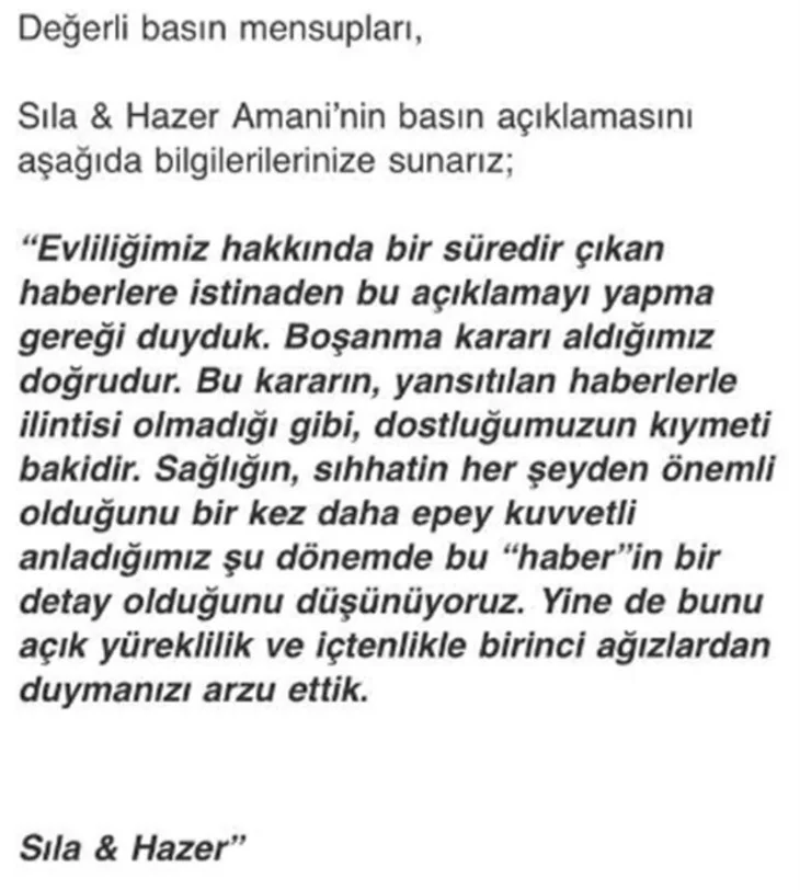 Sıla ve Hazer Amani boşanıyor! İşte o açıklama...