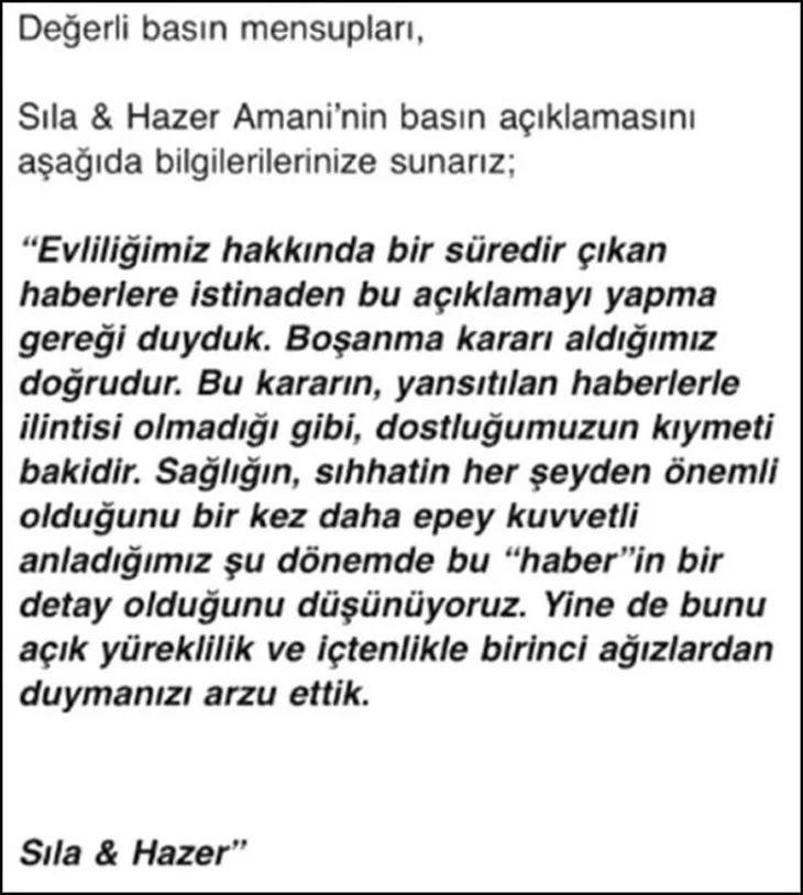 Sıla ve Hazer Amani boşandı