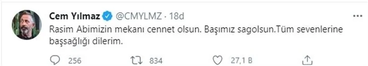 Sanat dünyası yasta! Ünlü isimlerden Rasim Öztekin'e başsağlığı mesajları..