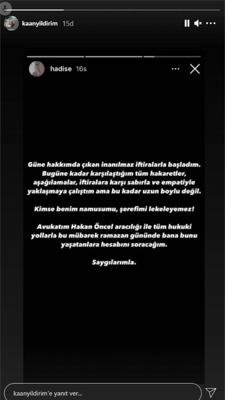 Kaan Yıldırım'dan Hadise'ye destek!
