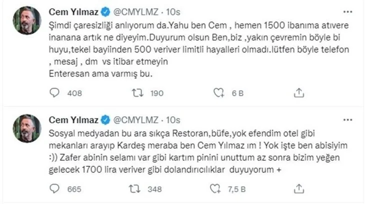 Cem Yılmaz'dan takipçilerine 'dolandırıcılık' uyarısı: Benim böyle bir huyum yok!